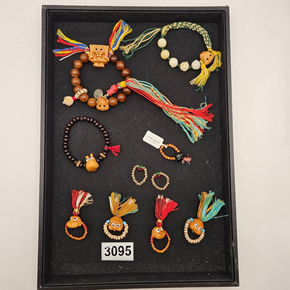 HANDMADE ASIAN BRACELET LOT CARVED WOOD TASSEL KAWAII FOLK ART CHARMS